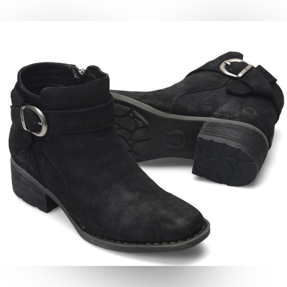 Born Morocco Distressed Leather Suede Ankle Booties Black Size 9